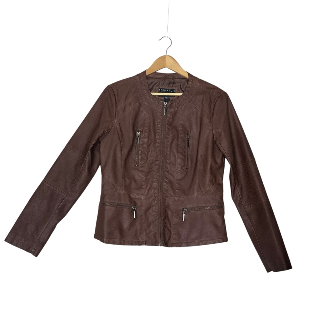 BERNARDO sz Medium Vegan Leather Jacket Tailored Structured Design Brown